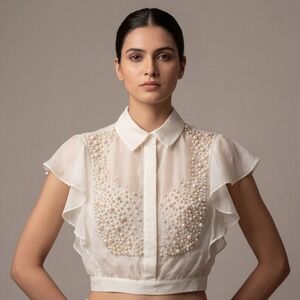 Elisabetta Franchi Pearl Embellished Blouse Top Size IT 42 / US 6 / UK 10